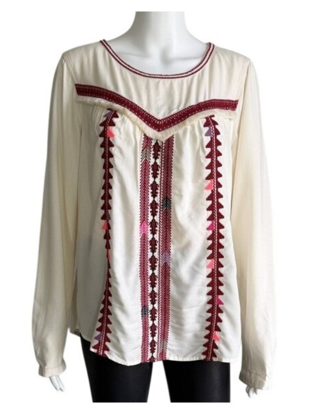 Scotch & Soda Maison Scotch Vagabond Voyage Embroidered Boho Blouse Ivory Red